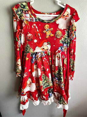 4T Bums and Roses Christmas Santa Ruffle Dress